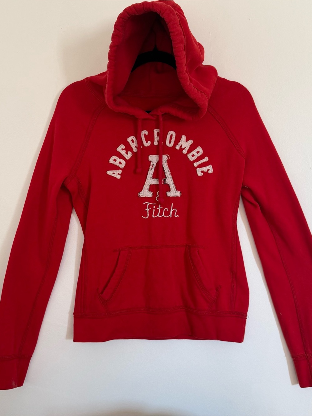 Y2K Abercrombie & Fitch Cherry Red Logo Hoodie Medium